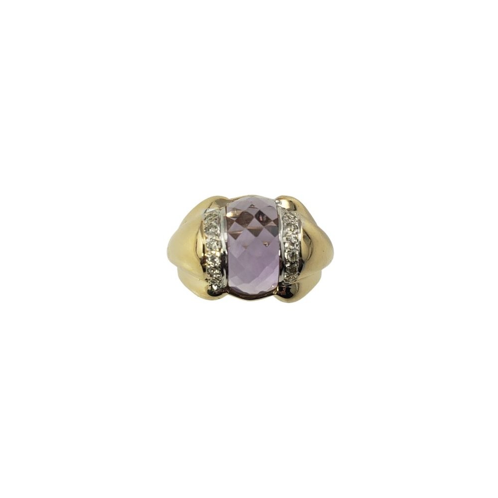 Vintage 14 Karat Yellow Gold Amethyst and Diamond Ring Size 6.25 GAI Certified